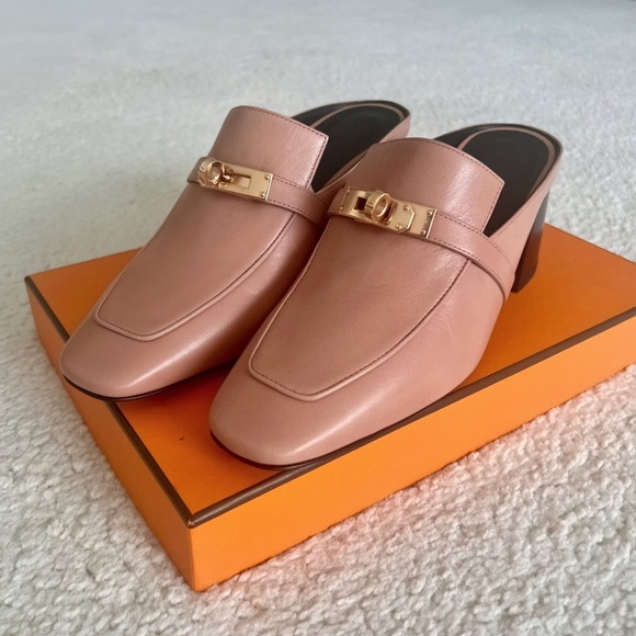 Hermes calfskin Leather Blossom Heel Mules Size 38 - Picture 5 of 5